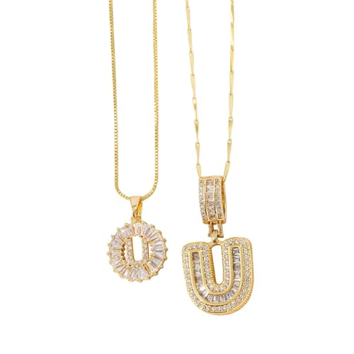 FGUUTYM Halskette mit 26 Buchstaben-Anhänger für Damen, Kupfer, rund, Blumen-Buchstaben-Set, 2 Stück Ketten Schrauben (U, A) von FGUUTYM