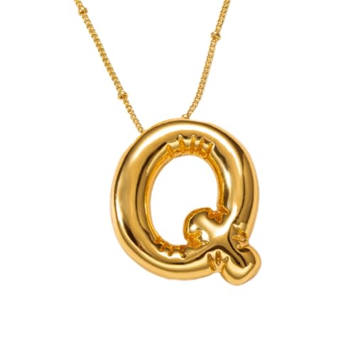 FGUUTYM Halskette mit Buchstaben „Blase“, vergoldet, Anhänger mit Perlenkette, zierlicher Schmuck, Geschenk für Frauen Halskette Traumfänger (Q, One Size) von FGUUTYM