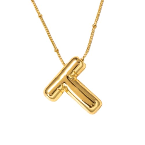 FGUUTYM Halskette mit Buchstaben „Blase“, vergoldet, Anhänger mit Perlenkette, zierlicher Schmuck, Geschenk für Frauen Halskette Traumfänger (T, One Size) von FGUUTYM