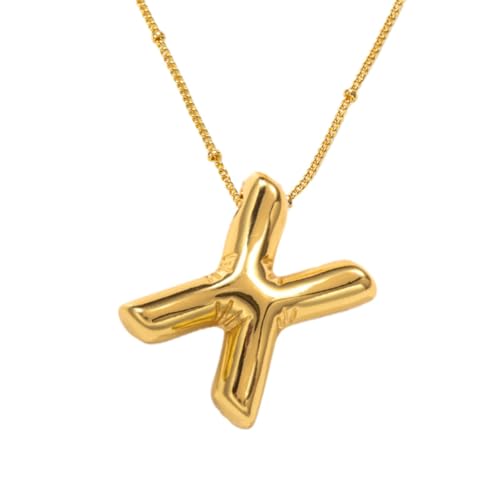 FGUUTYM Halskette mit Buchstaben „Blase“, vergoldet, Anhänger mit Perlenkette, zierlicher Schmuck, Geschenk für Frauen Halskette Traumfänger (X, One Size) von FGUUTYM