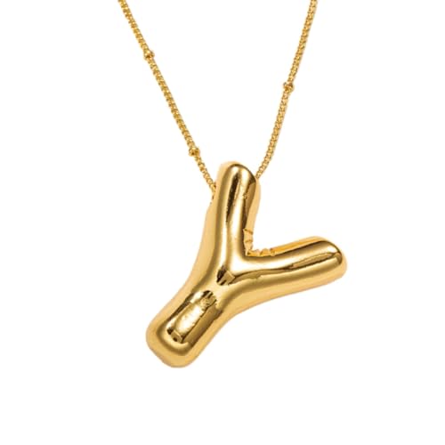 FGUUTYM Halskette mit Buchstaben „Blase“, vergoldet, Anhänger mit Perlenkette, zierlicher Schmuck, Geschenk für Frauen Halskette Traumfänger (Y, One Size) von FGUUTYM