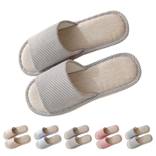 FGUUTYM Hausschuhe Damen Herren, Unisex Offene Zehen Pantoletten, Leinen Geräuschlose Bodenpantoffeln, Memory Foam Pantoffeln, Waschbare Slippers Schlafzimmerpantoffeln Home Silent Schlappen von FGUUTYM