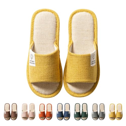 FGUUTYM Hausschuhe Damen Herren, Unisex Offene Zehen Pantoletten, Leinen Geräuschlose Bodenpantoffeln, Memory Foam Pantoffeln, Waschbare Slippers Schlafzimmerpantoffeln Home Silent Schlappen von FGUUTYM