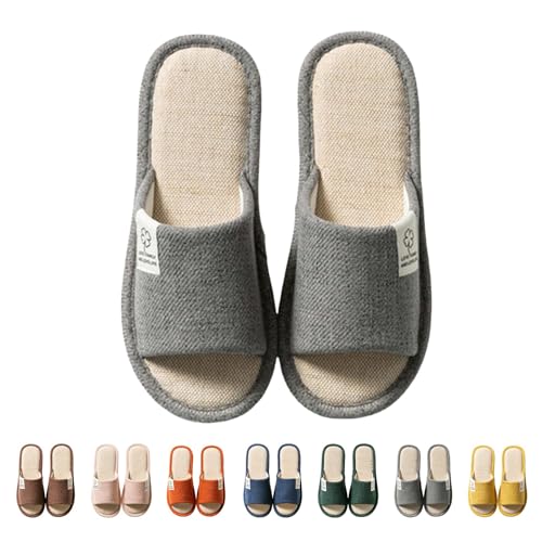 FGUUTYM Hausschuhe Damen Herren, Unisex Offene Zehen Pantoletten, Leinen Geräuschlose Bodenpantoffeln, Memory Foam Pantoffeln, Waschbare Slippers Schlafzimmerpantoffeln Home Silent Schlappen von FGUUTYM