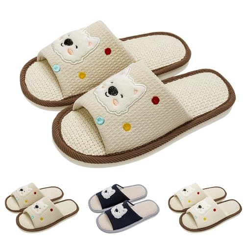 FGUUTYM Hausschuhe Damen Herren, Unisex Offene Zehen Pantoletten, Leinen Geräuschlose Bodenpantoffeln, Memory Foam Pantoffeln, Waschbare Slippers Schlafzimmerpantoffeln Home Silent Schlappen von FGUUTYM