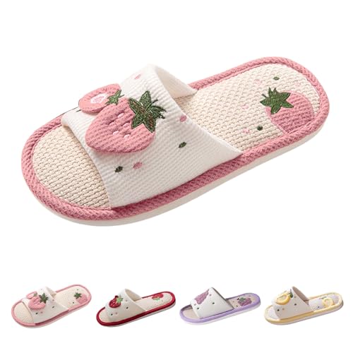 FGUUTYM Hausschuhe Damen Herren, Unisex Offene Zehen Pantoletten, Leinen Geräuschlose Bodenpantoffeln, Memory Foam Pantoffeln, Waschbare Slippers Schlafzimmerpantoffeln Home Silent Schlappen von FGUUTYM
