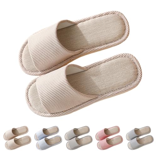 FGUUTYM Hausschuhe Damen Herren, Unisex Offene Zehen Pantoletten, Leinen Geräuschlose Bodenpantoffeln, Memory Foam Pantoffeln, Waschbare Slippers Schlafzimmerpantoffeln Home Silent Schlappen von FGUUTYM