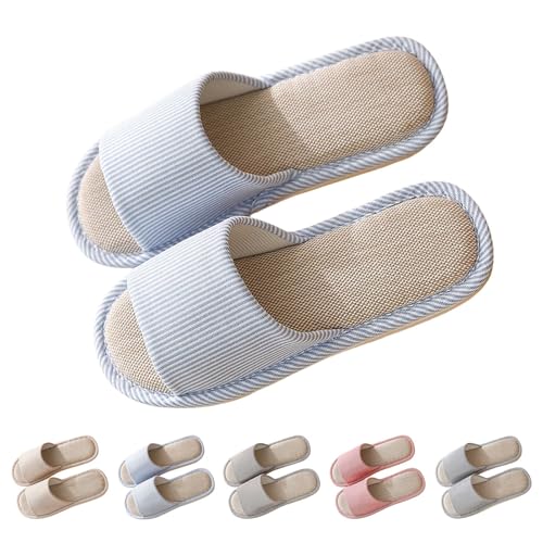 FGUUTYM Hausschuhe Damen Herren, Unisex Offene Zehen Pantoletten, Leinen Geräuschlose Bodenpantoffeln, Memory Foam Pantoffeln, Waschbare Slippers Schlafzimmerpantoffeln Home Silent Schlappen von FGUUTYM