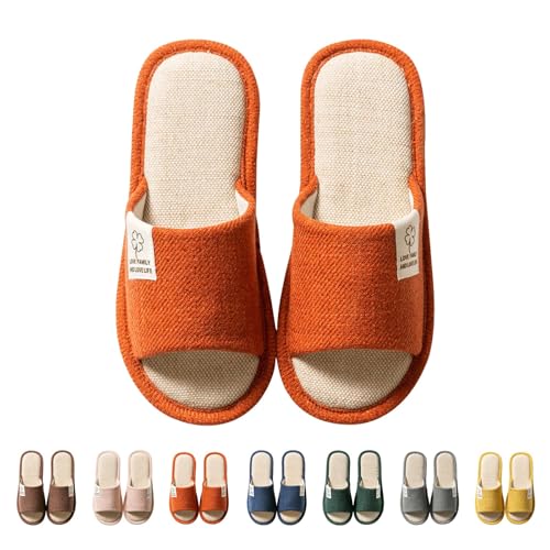 FGUUTYM Hausschuhe Damen Herren, Unisex Offene Zehen Pantoletten, Leinen Geräuschlose Bodenpantoffeln, Memory Foam Pantoffeln, Waschbare Slippers Schlafzimmerpantoffeln Home Silent Schlappen von FGUUTYM