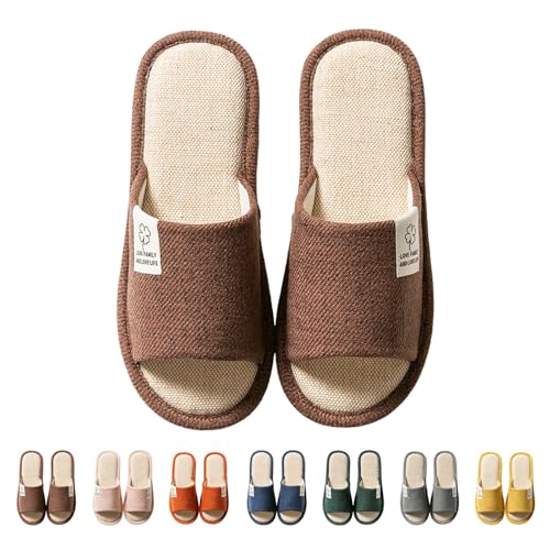FGUUTYM Hausschuhe Damen Herren, Unisex Offene Zehen Pantoletten, Leinen Geräuschlose Bodenpantoffeln, Memory Foam Pantoffeln, Waschbare Slippers Schlafzimmerpantoffeln Home Silent Schlappen von FGUUTYM