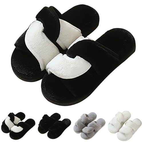 FGUUTYM Hausschuhe Damen Herren Slippers Pantoffeln Offene Zehen Plüschhausschuhe aus Baumwolle Lammfell Kunstfell Hauspantoffeln Bequeme Liebespaar Filzpantoffeln rutschfest House Slides von FGUUTYM