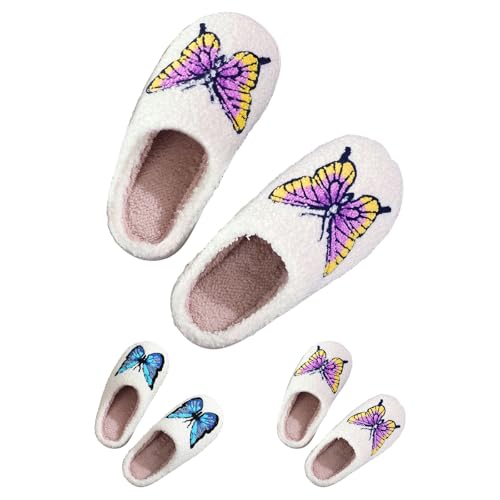 FGUUTYM Hausschuhe Für Damen Süße Schmetterling Warme Flauschige Slipper-Schuhe Memory-Schaum Gästeschlappen Warme Fleece-gefüttert Pantoffeln Kuschelige Plüsch Liebespaar Filzpantoffeln Pantoletten von FGUUTYM