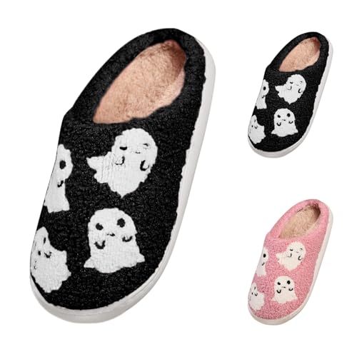 FGUUTYM Hausschuhe Herren Damen mit Süßem Tiermotiv Halloween Plüsch Gefüttert Filzpantoffeln Winter Warme Bequeme Filzhausschuhe Filz Slippers Unisex Memory Foam Flauschige Pantoffeln Plüschschuhe von FGUUTYM