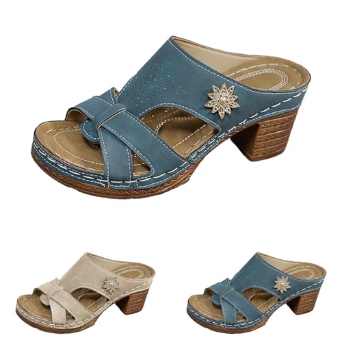 FGUUTYM Hausschuhe Modische High Heels Mit Fußbett Slipper Sandalen & Slides Mit Blockabsatz Damen Slip On Schuhe Schlupf-Clogs Pantoletten Sommerschuhe Offener Zehenbereich Mid Heel Sandaletten von FGUUTYM