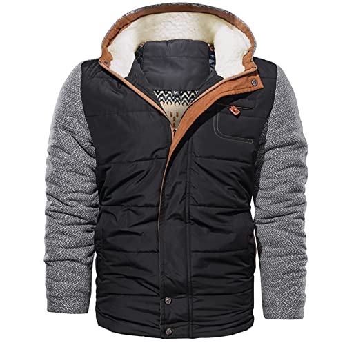 FGUUTYM Herbst Herren Herbst und Winter Mode Lässig Reißverschluss Abnehmbare Kappe Fit Verdickte Baumwolle Gefütterte Jacke Herren Blouson Blau (Black, XL) von FGUUTYM