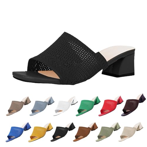 FGUUTYM High Heel Hausschuhe Für Frühling und Sommer Gestrickt Bequem Offener Zehenbereich Pantoletten Mid Heel Sandaletten Mit Fußbett Casual Wedges Slipper Elegant Kleid Sandalen & Slides von FGUUTYM