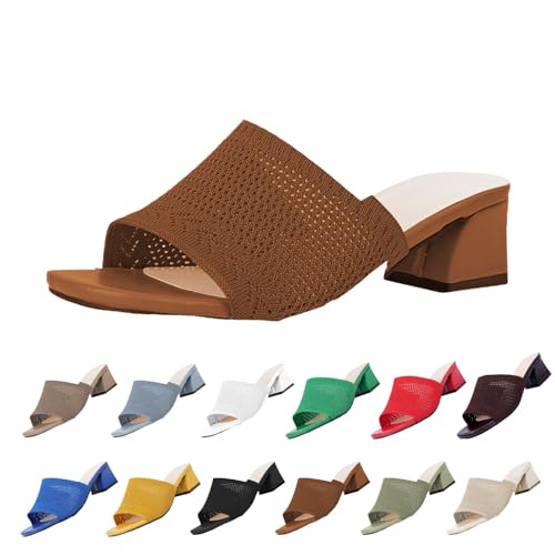 FGUUTYM High Heel Hausschuhe Für Frühling und Sommer Gestrickt Bequem Offener Zehenbereich Pantoletten Mid Heel Sandaletten Mit Fußbett Casual Wedges Slipper Elegant Kleid Sandalen & Slides von FGUUTYM