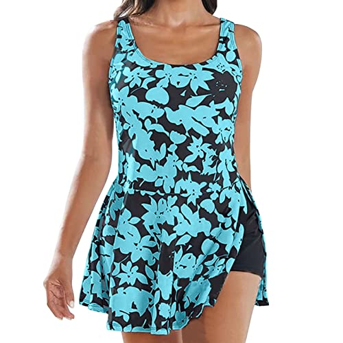 FGUUTYM Inkontinenz Badeanzug Garn Taillenshorts Frauen und Rock Retro Belly Badeanzug Split Plus Bedruckt High mit Badeanzügen Größe Badeanzüge Set Wettkampf Badeanzug (Z001-A-Light Blue, XXL) von FGUUTYM