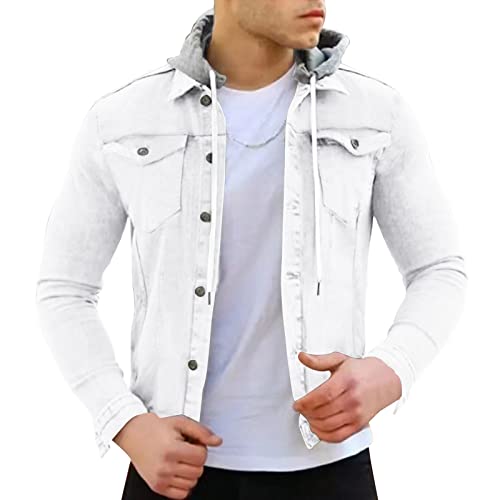 FGUUTYM Jacken Herren Daunen Herren Frühjahr und Herbst Mode Freizeit Einfarbig Schnalle Slim Denim Jcket Coat Top Bluse Anzugschuhe Herren von FGUUTYM