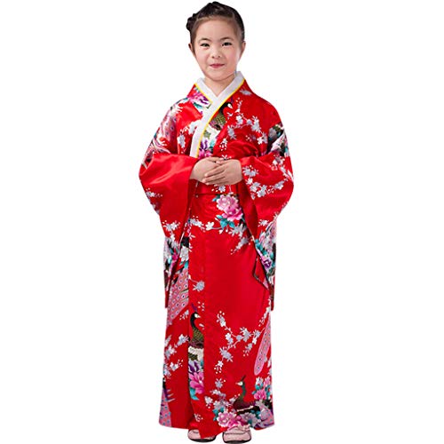 FGUUTYM Kimono Kinder Mädchen Japanish: Yukata Jahrgang Japanischer Stil Kleidung Traditionell Hochzeitskleidung Party Performance Kleid Abendkleider Langarm Druckt Kimono Yukata Ballkleid von FGUUTYM