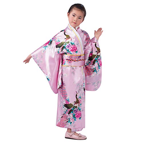 FGUUTYM Kimono Kinder Mädchen Japanish: Yukata Jahrgang Japanischer Stil Kleidung Traditionell Hochzeitskleidung Party Performance Kleid Abendkleider Langarm Druckt Kimono Yukata Ballkleid von FGUUTYM