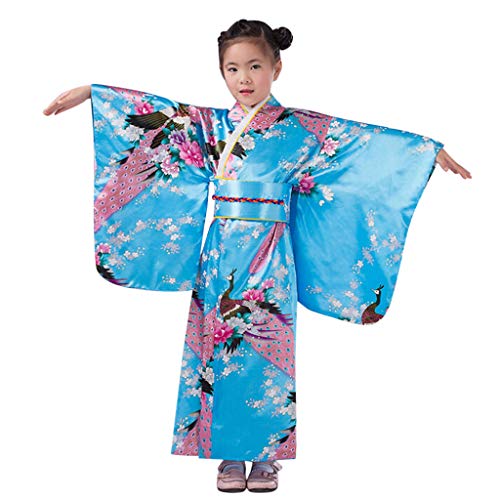 FGUUTYM Kimono Kinder Mädchen Japanish: Yukata Jahrgang Japanischer Stil Kleidung Traditionell Hochzeitskleidung Party Performance Kleid Abendkleider Langarm Druckt Kimono Yukata Ballkleid von FGUUTYM