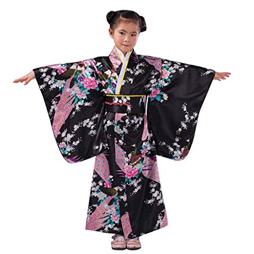 FGUUTYM Kimono Kinder Mädchen Japanish: Yukata Jahrgang Japanischer Stil Kleidung Traditionell Hochzeitskleidung Party Performance Kleid Abendkleider Langarm Druckt Kimono Yukata Ballkleid von FGUUTYM