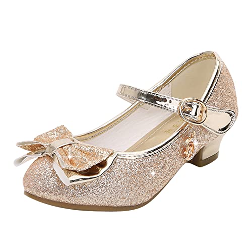 FGUUTYM Kinder Glitzer Abendschuhe Elegante Prinzessinschuhe Ballerina Schuhe Pailletten Süße Schleifen Kinder Absatzschuhe Pailletten Kristall Prinzessinnen Schuhe Frühling und Sommer Freizeitschuhe von FGUUTYM