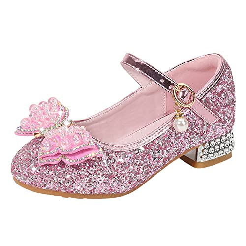 FGUUTYM Kinder Glitzer Abendschuhe Elegante Prinzessinschuhe Ballerina Schuhe Pailletten Süße Schleifen Kinder Absatzschuhe Pailletten Kristall Prinzessinnen Schuhe Frühling und Sommer Freizeitschuhe von FGUUTYM