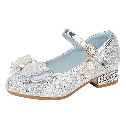 FGUUTYM Kinder Glitzer Abendschuhe Elegante Prinzessinschuhe Ballerina Schuhe Pailletten Süße Schleifen Kinder Absatzschuhe Pailletten Kristall Prinzessinnen Schuhe Frühling und Sommer Freizeitschuhe von FGUUTYM