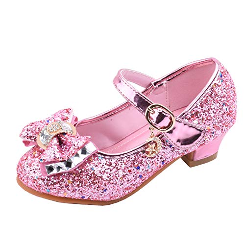 FGUUTYM Kinder Glitzer Abendschuhe Elegante Prinzessinschuhe Ballerina Schuhe Pailletten Süße Schleifen Kinder Absatzschuhe Pailletten Kristall Prinzessinnen Schuhe Frühling und Sommer Freizeitschuhe von FGUUTYM