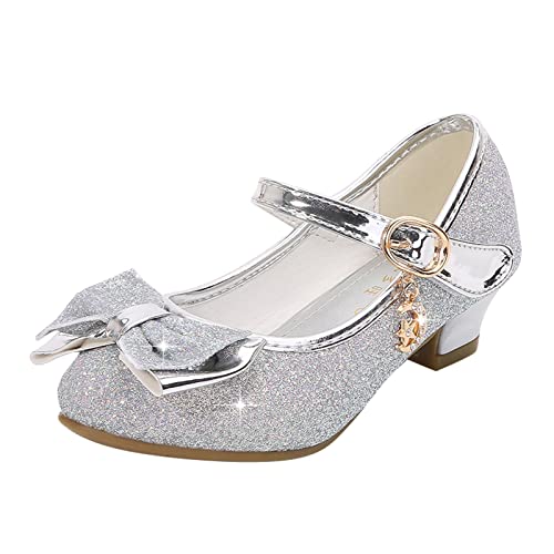 FGUUTYM Kinder Glitzer Abendschuhe Elegante Prinzessinschuhe Ballerina Schuhe Pailletten Süße Schleifen Kinder Absatzschuhe Pailletten Kristall Prinzessinnen Schuhe Frühling und Sommer Freizeitschuhe von FGUUTYM