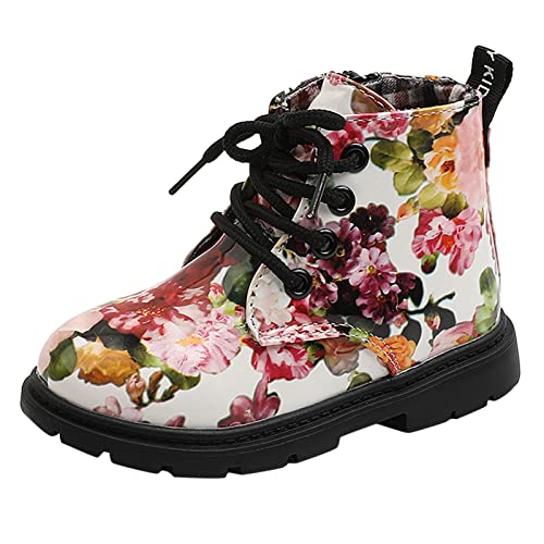 FGUUTYM Kinder Mädchen Stiefelette 29 - Mode Halblange Stiefeletten mit Gummisohle Kleinkind Blumen Reitstiefel Reitstiefeletten Ankle Boots Stiefel Wasserdicht Schnürstiefel Winter Stiefel von FGUUTYM