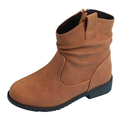 FGUUTYM Kinderschuhe MäDchen 28 Kurze Stiefel Prinzessin Schuhe mit Seitlicher Reißverschluss Kinderstiefel Schlupfstiefel Herbst Stiefeletten Rutschfest Ankle Boots Lederritterstiefel von FGUUTYM