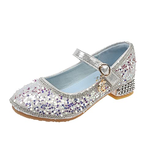 FGUUTYM Kinderschuhe Prinzessin Kristallschuhe Einzelschuhe Einzelschuhe mit weichen Sohlen Leistungsschuhe für Mädchen Blinkende Sneaker Mädchen (Silver, 28.5 Little Child) von FGUUTYM