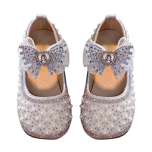 FGUUTYM Kleinkind Baby Mädchen Glitzerkleid Prinzessin Schleife Ballettschuhe Baby Lederschuhe mit weichen Sohlen Schuh (Silver, 26 Toddler) von FGUUTYM