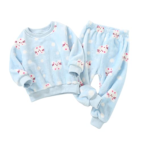 FGUUTYM Kleinkind Jungen Mädchen Winter Langarm Cartoon Prints Fleece Pyjamas Nachtwäsche Tops Hosen 2 STÜCKE Outfits Kleidung Set Baby Kleidung 6 Monate (Light Blue, 12-18 Months) von FGUUTYM