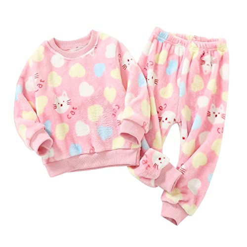 FGUUTYM Kleinkind Jungen Mädchen Winter Langarm Cartoon Prints Fleece Pyjamas Nachtwäsche Tops Hosen 2 STÜCKE Outfits Kleidung Set Baby Kleidung 6 Monate (Pink, 18-24 Months) von FGUUTYM