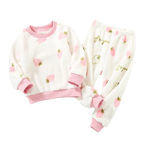 FGUUTYM Kleinkind Jungen Mädchen Winter Langarm Cartoon Prints Fleece Pyjamas Nachtwäsche Tops Hosen 2 STÜCKE Outfits Kleidung Set Baby Kleidung 6 Monate (White, 12-18 Months) von FGUUTYM