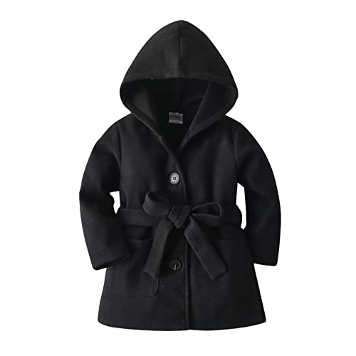 FGUUTYM Kleinkind Winter Langarm warm Wollmantel mit Kapuze Jacke Gürtel einfarbig für Babys Kleidung schwarz Übergangsjacken (Black, 4-5 Years) von FGUUTYM