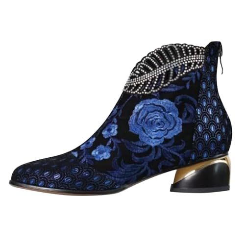 FGUUTYM Kurzstiefel Damen Leder Stiefeletten Westernstiefel Mit Blockabsatz Ankle Boots Halbstiefel Schlupfschuhe Western Trachtenstiefel Reitstiefeletten Cowboy Herbst Stiefel Niederung Stiefel von FGUUTYM