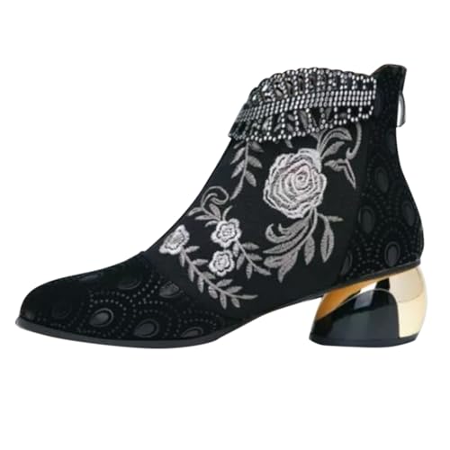 FGUUTYM Kurzstiefel Damen Leder Stiefeletten Westernstiefel Mit Blockabsatz Ankle Boots Halbstiefel Schlupfschuhe Western Trachtenstiefel Reitstiefeletten Cowboy Herbst Stiefel Niederung Stiefel von FGUUTYM