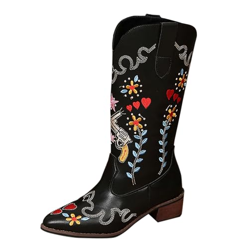 FGUUTYM Langschaft Stiefel Damen, Mittelalter Cowboystiefel Halbstiefel Mit Blockabsatz Ankle Schuhe Kurzstiefel Braun Halbhohe Westernstiefel Halbhoch Westernstiefel Damenstiefel Übergangsstiefel von FGUUTYM