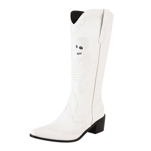 FGUUTYM Langschaft Stiefel Damen Cowboystiefel Westernstiefel Spitzer Zehenbereich Cowboy Stiefel Retro Reißverschluß Blockabsatz Winter Herbst Übergangsstiefel Stiefel Westernstiefel Cowboyboots von FGUUTYM