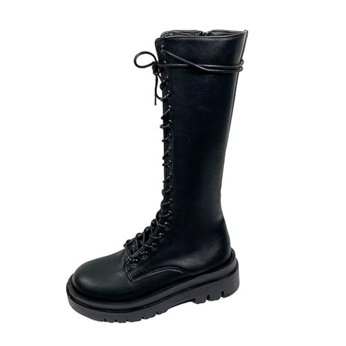 FGUUTYM Langschaftstiefel Damen Herbst Winter Winterschuhe zum Schnüren Cowboystiefel Kunstleder Boots Kniehohe Stiefel Langschaft Stiefel Dicke Sohle Schlupfstiefel Übergangsstiefel von FGUUTYM