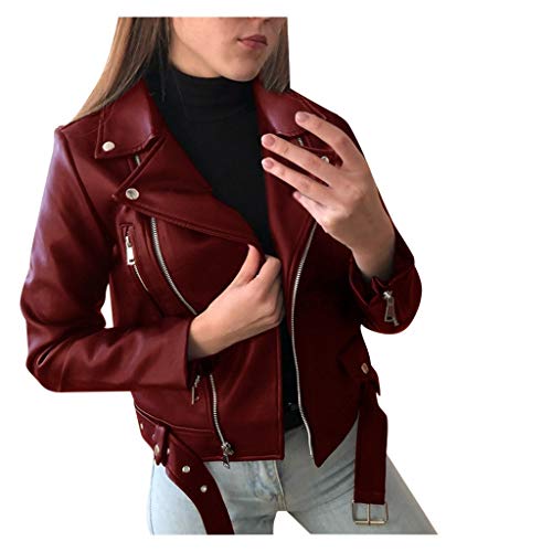 FGUUTYM Lederjacke Damen Schwarz Kunstlederjacke, Motorrad üBergrößE Moto Biker Mit ReißVerschluss Mantel Kurz Leicht Vegan Mode Kurz Jacke üBergangsjacke Kunstleder Bikerjacke Bomberjacke von FGUUTYM