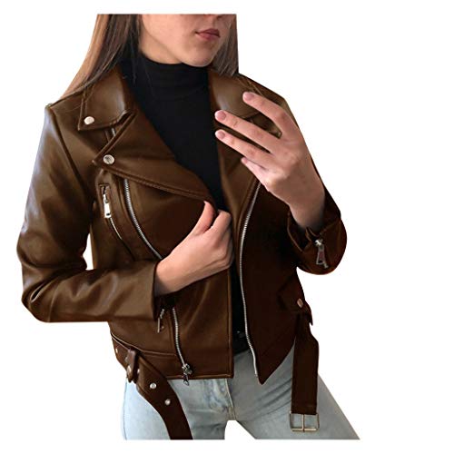 FGUUTYM Lederjacke Damen Schwarz Kunstlederjacke, Motorrad üBergrößE Moto Biker Mit ReißVerschluss Mantel Kurz Leicht Vegan Mode Kurz Jacke üBergangsjacke Kunstleder Bikerjacke Bomberjacke von FGUUTYM
