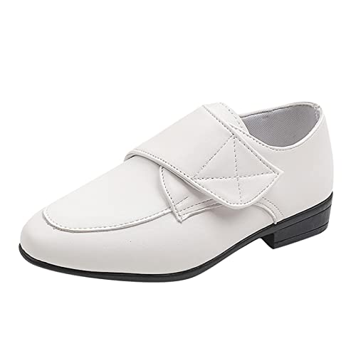 FGUUTYM Lederschuhe Niedriger Absatz Einfarbig Hakenschlaufe Slip On Bequeme Performance Abendschuhe Winterschuhe 32 Wasserdicht (White, 33.5 Big Kids) von FGUUTYM