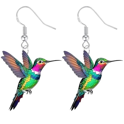 FGUUTYM MALOYANVE Acrylic Bird Earrings For Women Novelty Colorful Elegant Long Parrot Hummingbird Dangle Drop Animal Earrings Jewelry Ohrringe compatible with Machen Set Erwachsene (Green, One Size) von FGUUTYM