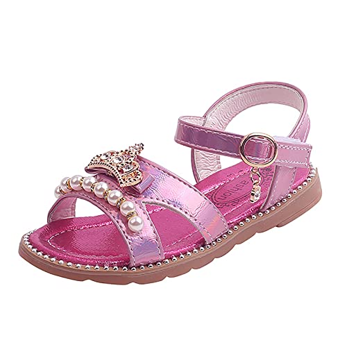 FGUUTYM Mädchen Sandalen Flache Perle Kinderschuhe Große Strandschuhe Mädchen Prinzessin Schuhe Sandalen Größe 25 (Hot Pink, 23 Toddler) von FGUUTYM